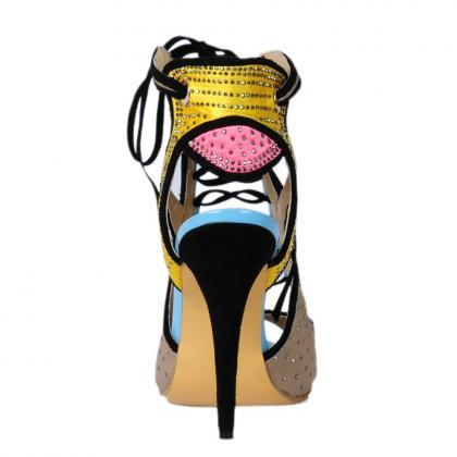 Contrast Color Rhinestone Fish Mouth High-heeled..