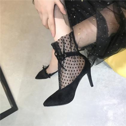 Pointed Lace Mesh Versatile High-heeled Stiletto..