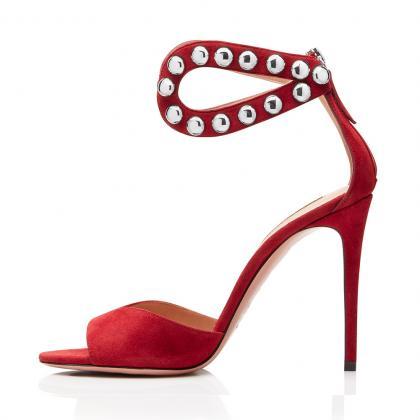 Rivet High Heels Sandals Wedding Shoes-red