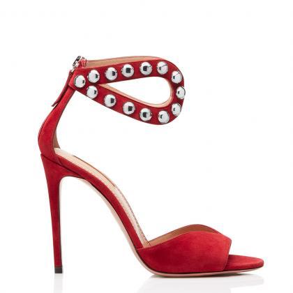 Rivet High Heels Sandals Wedding Shoes-red
