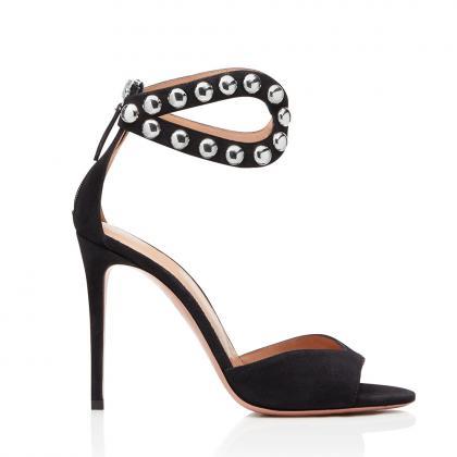 Rivet High Heels Sandals Wedding Shoes-black