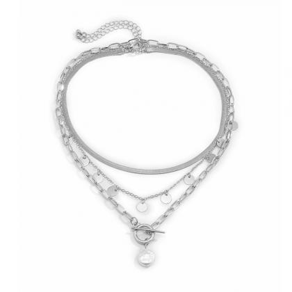 Retro Geometric Snake Bone Necklace-silvery