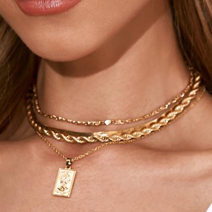 Twist Chain Geometric Necklace-golden
