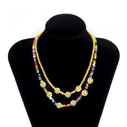 Colored Rice Bead Chain Necklace