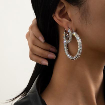 Versatile Diamond Ring Earrings-silvery