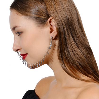 Exaggerated Punk Earrings Geometric Diamond Tassel..