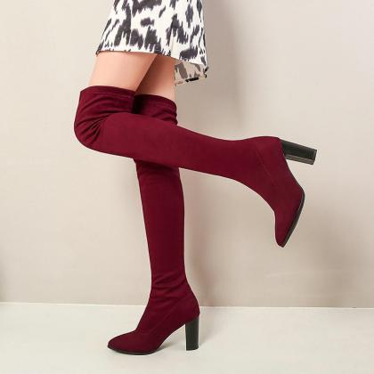 Autumn And Winter Over Knee Thick Heel Elastic..