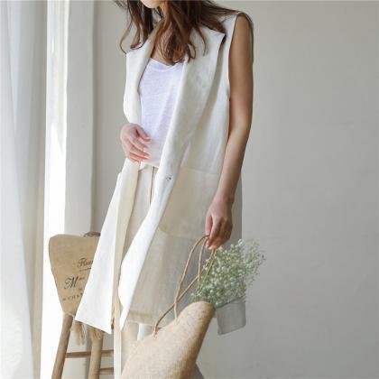 White Sleeveless Suit Vest Single Breasted Loose..