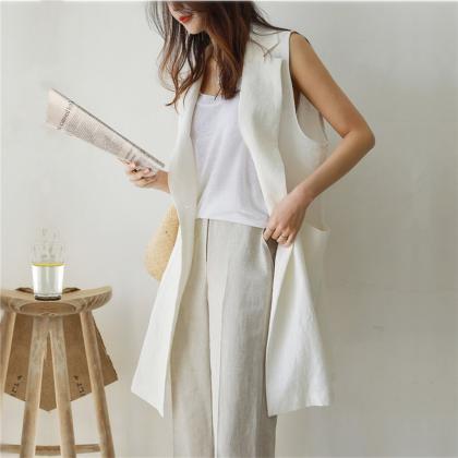 White Sleeveless Suit Vest Single Breasted Loose..