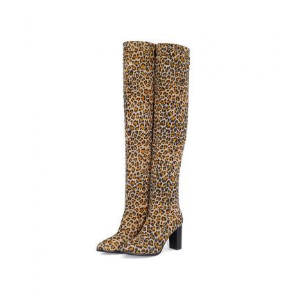 Leopard Print Autumn And Winter Thick Heel Fashion..