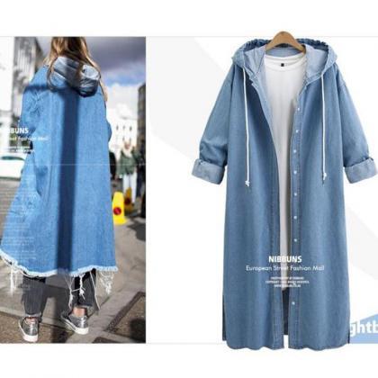Light Blue Autumn And Winter Hooded Long Sleeved..
