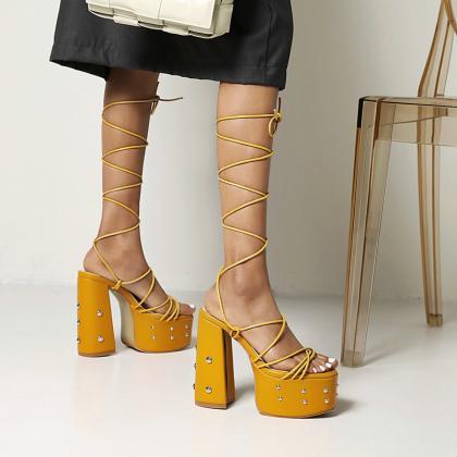 Yellow Muffin Sandals High Heel Long Tube Sandals