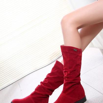 Wine Red Rough Heel Thick Soled Short Boots..