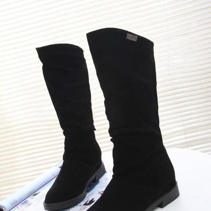 Black Rough Heel Thick Soled Short Boots Frosted..