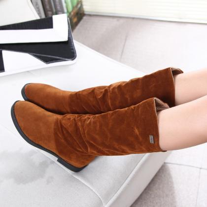 Light Brown Rough Heel Thick Soled Short Boots..