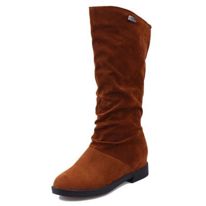 Light Brown Rough Heel Thick Soled Short Boots..