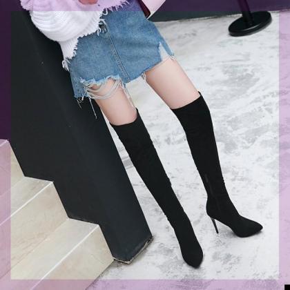 Autumn And Winter Pointed Super High Heel Knee..