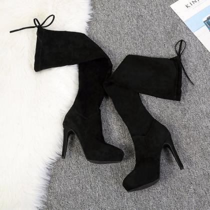 Pointed High Heel Plush Knee High Boots