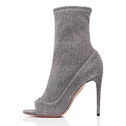 Super High Heel Grey Open Toe Fish Mouth Ankle..