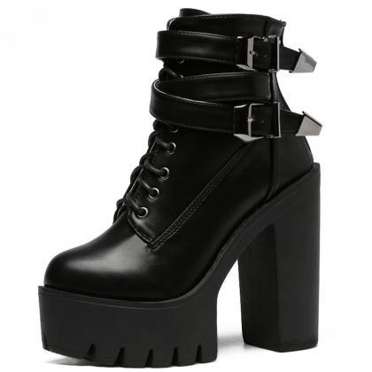 Thick Heel Thick Bottom Buckle Strap Short Boots