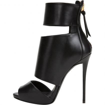 Black Open Toe Fish Mouth Super High Heel Ankle..