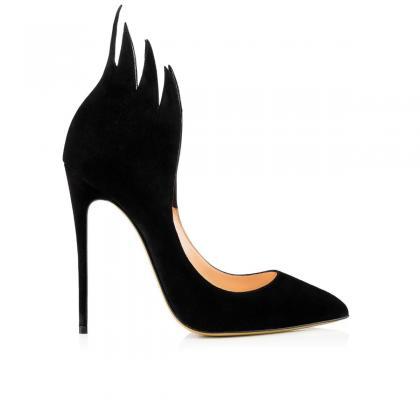 Black Flame Shape Stiletto Office Shoes