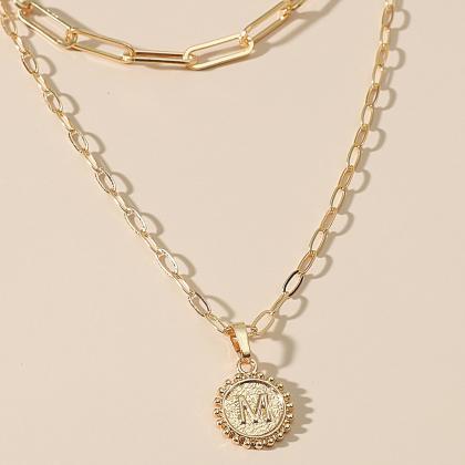Multi Layer Round Coin Love Pendant Necklace
