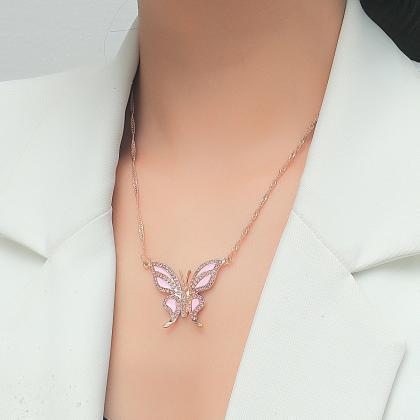 Pink Diamond Butterfly Pendant Necklace