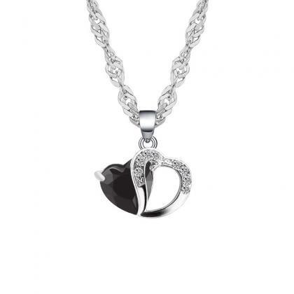 Black Peach Heart Shaped Zircon Crystal Necklace..