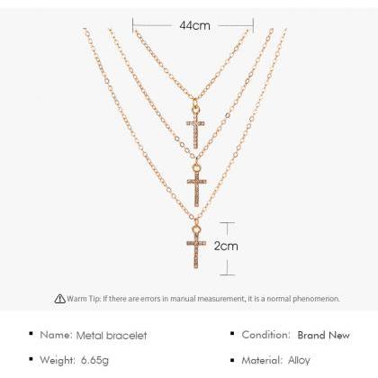 Diamond Inlaid Multi-layer Cross Necklace With..