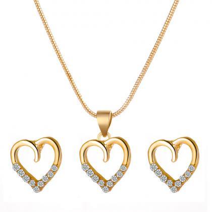 Love Necklace Earrings Set Metal Zircon Peach..