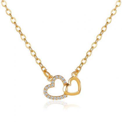 Love Necklace Double Peach Heart Pendant Clavicle..