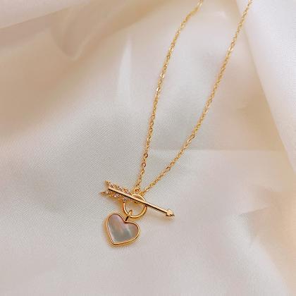 Shell Lacquer Peach Heart Necklace Female Clavicle..