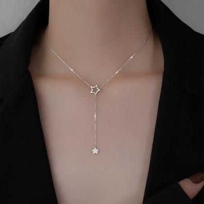 Silvery Diamond Star Necklace Hollow Clavicle..