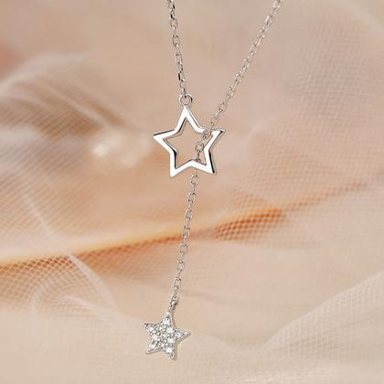 Silvery Diamond Star Necklace Hollow Clavicle..