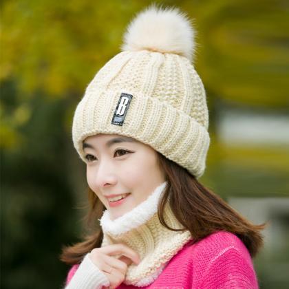 Beige Plush Wool Hat Autumn Winter Knitted Warm..