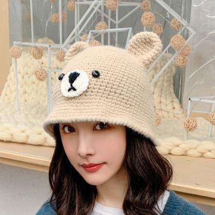 Beige Little Bear Ear Knitted Wool Hat Warm Hat