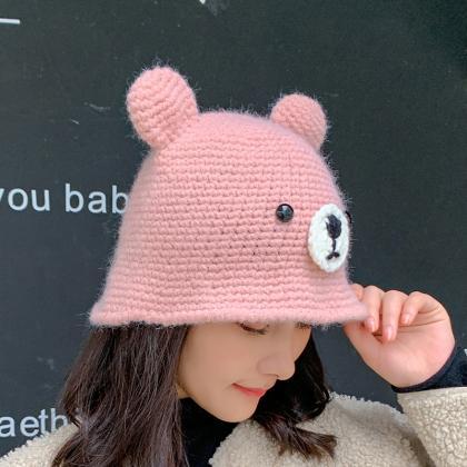 Pink Little Bear Ear Knitted Wool Hat Warm Hat