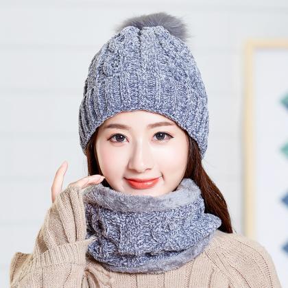 Gray Versatile Chenille Knitted Wool Hat