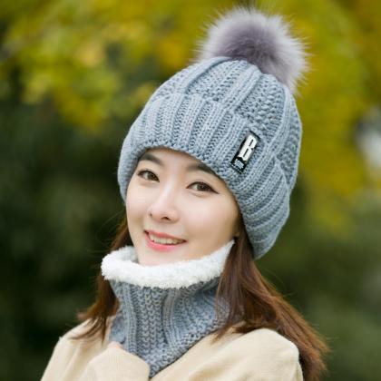 Gray Plush Warm Ear Protection Pullover Hat