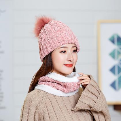 Pink Versatile Chenille Knitted Wool Hat