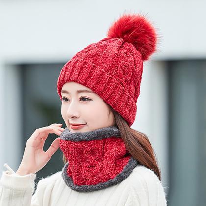 Red Versatile Chenille Knitted Wool Hat