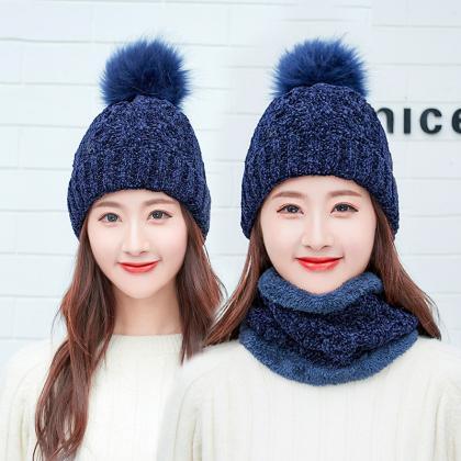 Navy Blue Versatile Chenille Knitted Wool Hat