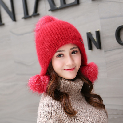 Red Autumn And Winter Plush Ear Protection Knitted..