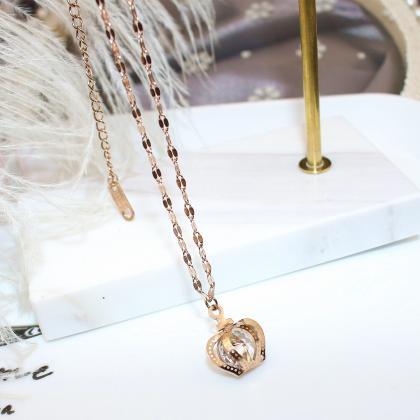 Simple Rose Gold Crown Pendant Sweater Chain..