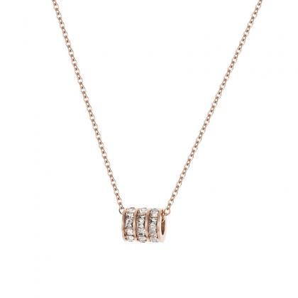 Rose Gold Three Row Crystal Transfer Bead Necklace