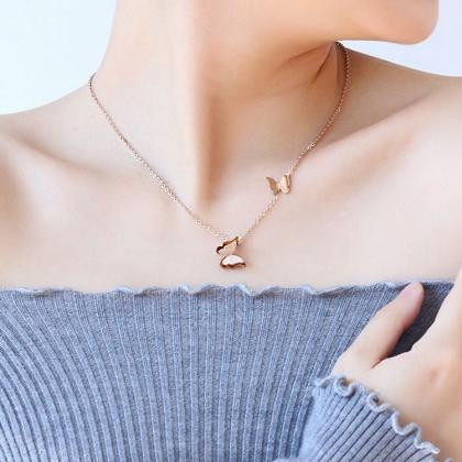 Rose Gold Frosted Butterfly Necklace