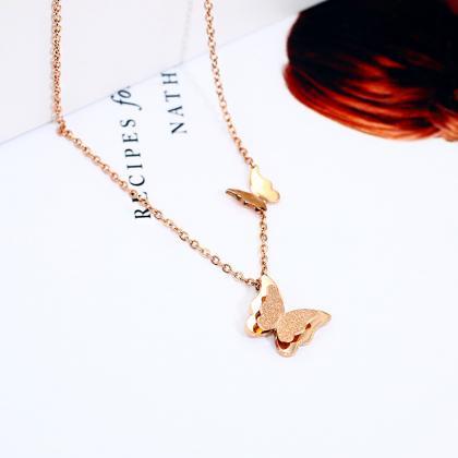 Rose Gold Frosted Butterfly Necklace