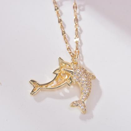 Titanium Steel Gold Diamond Studded Dolphin..