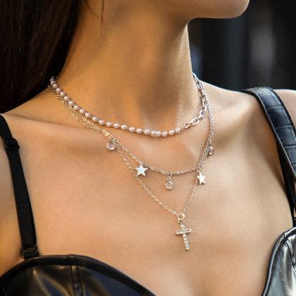 French Elegant Imitation Pearl Chain Necklac
